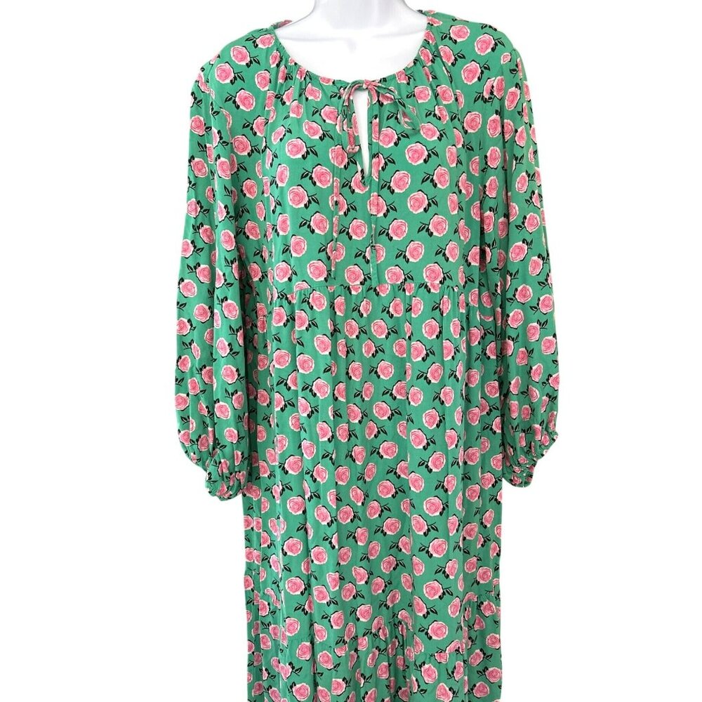 Spring Green Pink Tiered Maxi Dress Size XL Long Sleeve Cottagecore Preppy